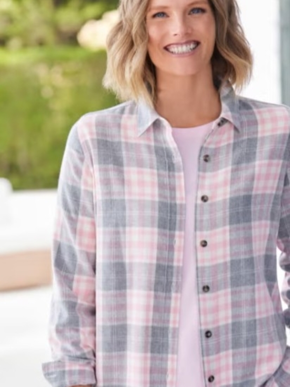 Woman Within Plaid Flannel Button-Down Shirt Size 2X
